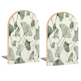 Buyidec Book Ends Gingko Leaf Wood Bookends for Shelves to Hold Books Heavy Duty Non-Skid Book Stoppers Wood Decorative Home Office School