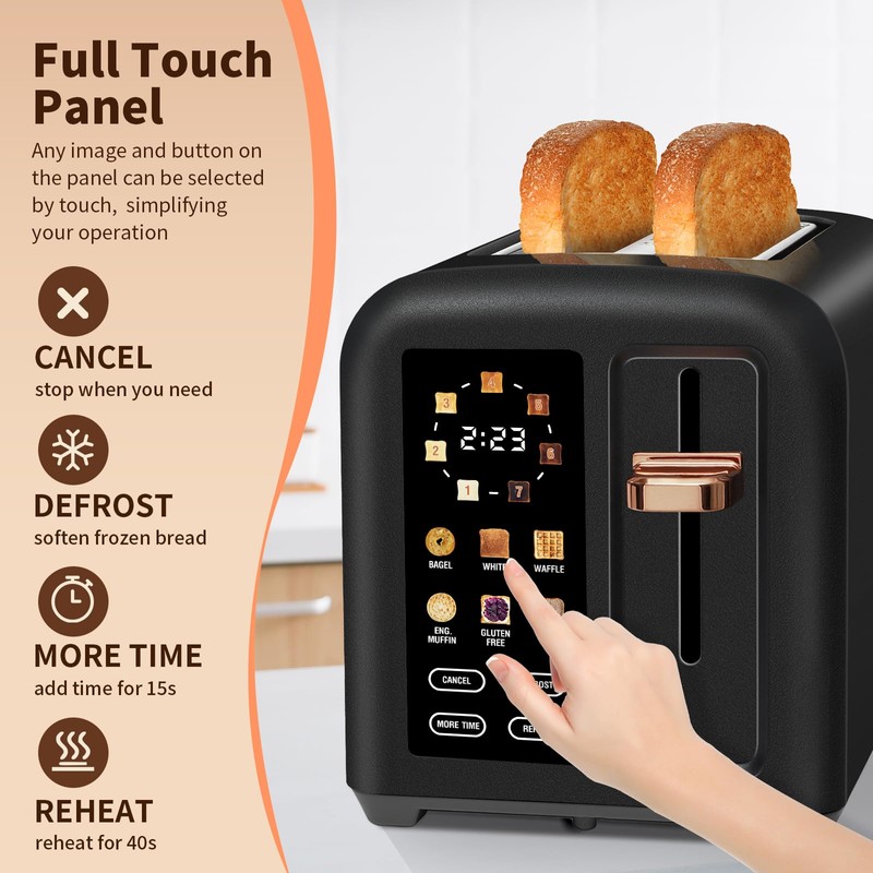SEEDEEM Toaster 2 Slice, Touch Control Stainless Toaster LCD Display,