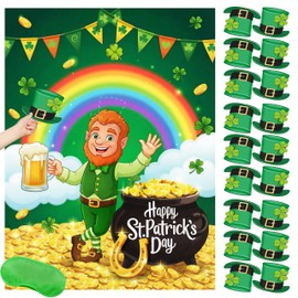 HRENCY St Patricks Party Games Pin The Hat on The Leprechauns Game with Reusable Stickers Pin Game Saint Patrick Lucky Shamrock Party Favor Supplies