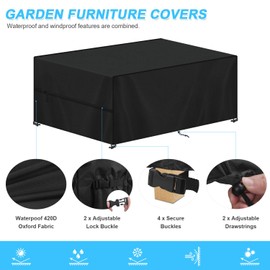 SIMPHAUS Outdoor Waterproof Bar Table Set Cover for Garden Furniture Table and Chairs Covers Weatherproof Covers for Outdoor Furniture with Drawstring Windproof Anti UV 420D Oxford Fabric 130x90x80cm