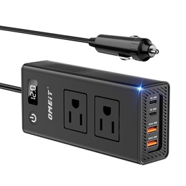 200W Car Power Inverter, OMEiT DC 12V to AC 110V Converter with Fast Charger 2 USB-A (36W), 2 USB-C (20W) Ports, Dual AC Outlets, Car Plug Adapter Outlet with LED Display for Laptop Phones, Black