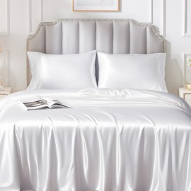 FreshCulture Satin Sheets Twin XL Bed Set - 3 Piece Luxury Soft Silky Bed Sheets, Similar to Silk Sheet Set with 1 Deep Pocket Fitted Sheet, 1 Flat Sheet & 1 Pillowcase (White)