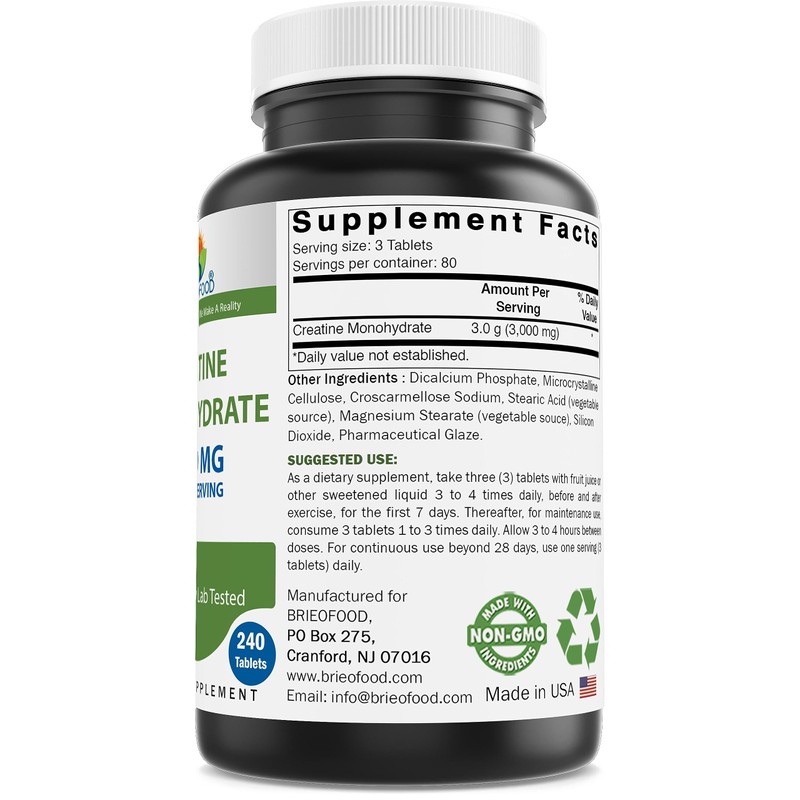 Brieofood Creatine Pills 3000 mg per Serving - 240 Tablets