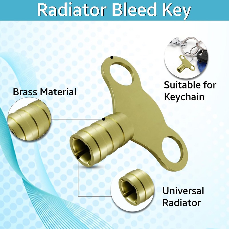 WedDecor Solid Brass 5mm Radiator Key, Universal Radiator Valve Caps