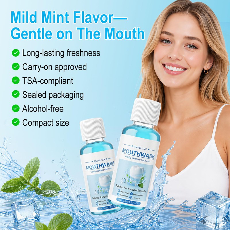 Kocpudu Travel-Sized Mouthwash Bulk, Mint Flavor (10-Pack)