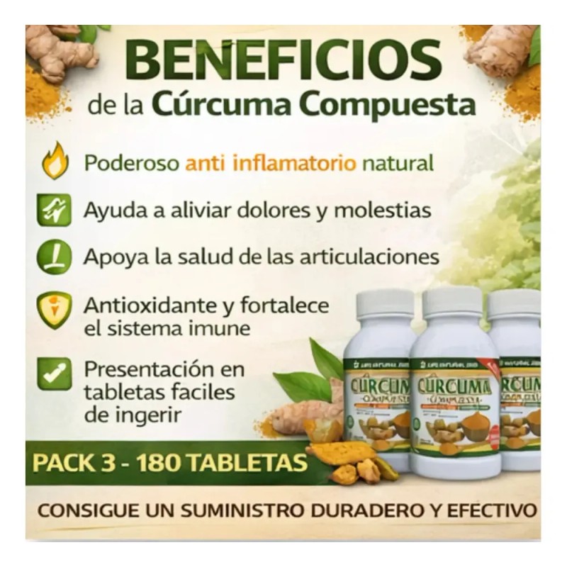 Cúrcuma Compuesta Anti Flamatorio 60 Tabletas Pack 3 Sin Sabor