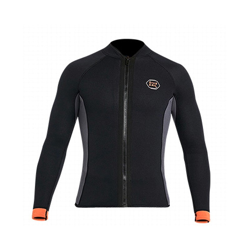 Men 3mm Neoprene Long Sleeve Wetsuit Top Warm Front Zipper