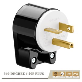 USA 3-Prong Male AC Plug, Right Angle ETL Nema 6-20P 3 Pole DIY Rewirable , 20A 250V USA 3Pin AC Connector, 12 Direction Rotatable Plug