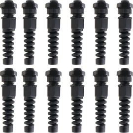 Walquicks 12 Pcs Black PG7 IP68 Cable Gland 3-6.5mm Wire Hole Waterproof Nylon Joint with Adjustable Flex Spiral Locknut and Strain Relief for Cable Fixing