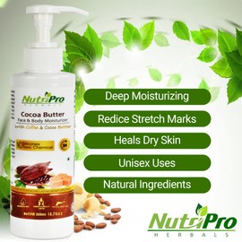 NutriPro Cocoa Butter Face & Body Moisturizer | With Cocoa Butter & Coffee | Non-Sticky Body Lotion for Women & Men| For Intense & Long Lasting |No Silicones Paraben Free (200ml)