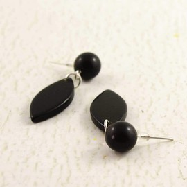 Simple Black Dangling Post Earrings made of Eco Friendly Tagua Nut, Fair Trade Jewelry for Women, Lightweight