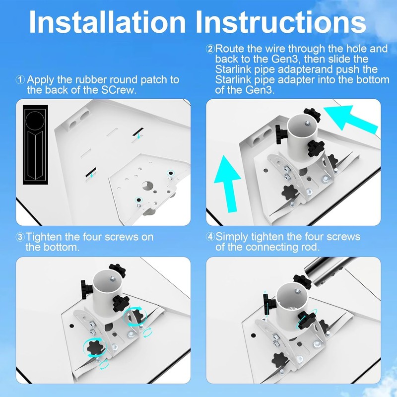 Starlink Mini Mount Kit - Pipe Adapter, No-Tool 360° Rotation