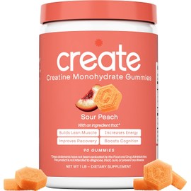 Create Creatine Monohydrate Gummies for Men & Women, Boost Focus, Strength, and Endurance, Anti-Melting Formula, Vegan, Gluten-Free, Non-GMO, 1.5g of Creatine per Gummy (Sour Peach)