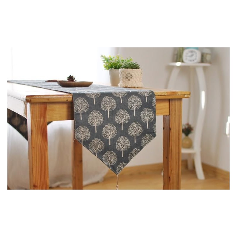 CosyAurora Linen Table Runner Mulberry Trees Navy Blue, Seasonal Kitchen