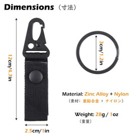 TRIWONDER Tactical Molle Key Ring Gear Key Keeper Nylon Keychain Belt Pouch Key Chain Webbing Holder Military Utility Hanger Keychain Hook (Black - 4)