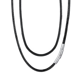 FaithHeart Braided Woven Necklace Cord Black Leather Chain for Man Boy 20" inch Wax Rope Jewelry for Pendant Waterproof Accessories 3MM Thick Black Chain