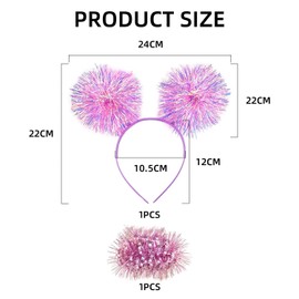 1 Piece Of Silk Ball Headband, 1 Piece Of Silk Ball Bracelet, Fluffy Ball Hair Accessories, Glitter Headband For Girls, Birthday Party Accessories, Stage Performance Props