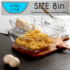 NUTRIUPS Glass Bowl Glass Mixing Bowls Set Glass Salad Bowls Glass Bowls Glass Mixing Bowls Microwave Safe Clear Glass Bowls for Mixing, Storing, Preparing Square Bowl (8 inch)