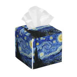 POIUBLE Starry Night Tissue Box Cover Leather Tissue Box Holder Square Facial Paper Organizer Dispenser for Bathroom Kitchen Bedroom Vanity Countertop Night Stands