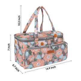 Hanfetch Yarn Bag-Large Size-Yarn Storage Organizer with Grommets-Portable Crochet Bag for Yarn Skeins-Crochet Hooks-Knitting Needles -Other Accessories (Flower-Grey)