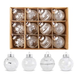 Sweelov 12Pcs Christmas Ball Ornaments Set, Christmas Tree Balls Clear Plastic Breakproof for Xmas Christmas Tree, Christmas Tree Balls Hanging Decorations, Ø6 cm (White/Clear)