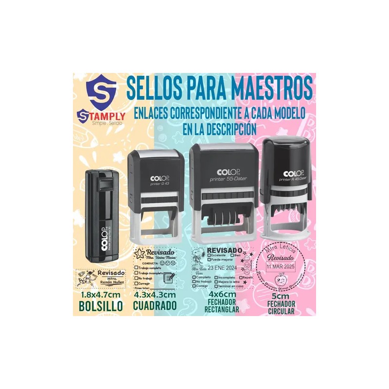 Sello Fechador Personalizado Stamply 4x6cm Maestra Profesor