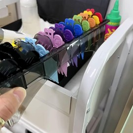 Rectangular Clipper Guard Holder, Plastic Blade Organizer for 10 Blades Rectangular Plastic Guide Comb Storage Box Clipper Comb Holder Case (Black)