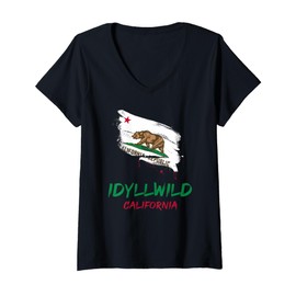 Womens Idyllwild California Paint Splatter Flag Vacation Souvenir V-Neck T-Shirt
