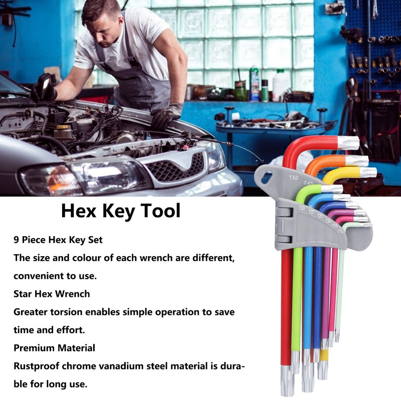 9Pcs Hex Wrench Star Colourful Long Arm Metal Key Tool