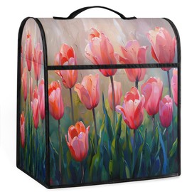 Kitchen Aid Mixer Cover Compatible with 6-8 Quarts Painting Pink Tulips Stand Mixer Cover Red Flower Dust Cover with Zipper Pocket Kitchen Aid Mixer Accessories Kitchen Appliance Organizer Bag