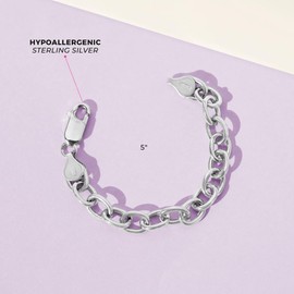 925 Sterling Silver 5" Traditional Chain Charm Bracelet for Toddlers & Little Girls and Boys - Plain Polished Traditional Chain Link Bracelet for Children - Chain Bracelet for Small Charms