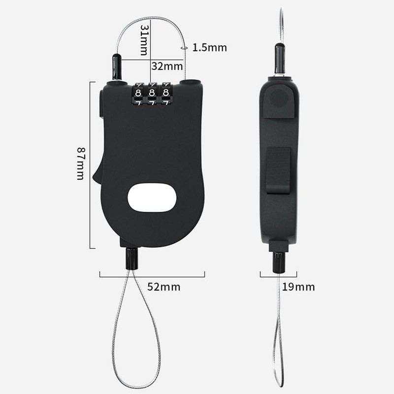 Dreneco Travel Cable Lock, 3 Digit Security Cable Padlock, Combination