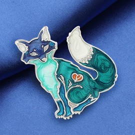 DOWAY Floral Enamel Fox Gifts Cute Fox Brooch Pins for Women Fashion Jewelry Charms (Blue)
