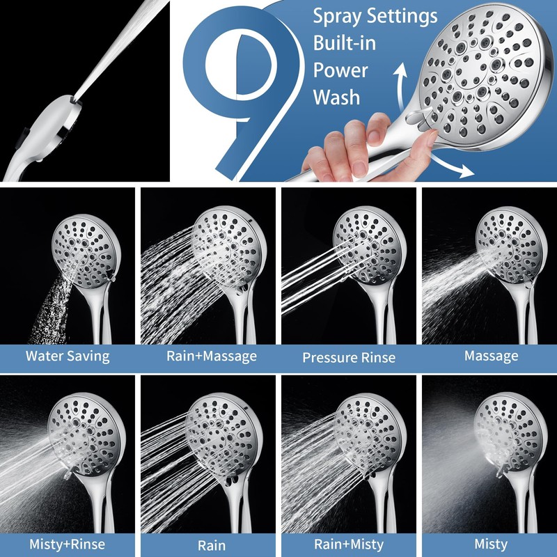 BRIGHT SHOWERS Stainless Steel Grab Bar Set – Includes Handheld