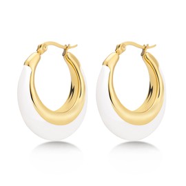 Milan Chiva Gold Hoop Earrings for Women 14k Gold Plated Huggie Earrings Enamel Chunky Statement Jewelry Gifts MCE-1005WT