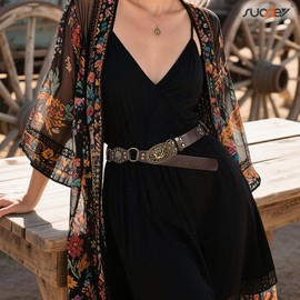 SUOSDEY Western Cowgirl Belt for Women Wide Vintage Waist Belt for Dress Jeans Boho Style, B. Coffee