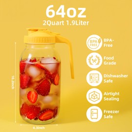 AsstarJTK Glass Mason Jar Pitcher - 64 oz Wide Mouth Jug with Lid and Pour Spout, Airtight Seal, Leak Proof Iced Tea Pitcher for Sun Tea, Juice, Breast Milk, Cold Beverages, Coffe