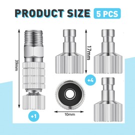 Airbrush Quick Coupling Disconnect Adapter Connection Set, 5 Pieces, 1/8 Inch Sockets and Plug Adapter, Adjustable Control Valve, Airbrush Accessories for Air Compressors and Airbrush Hoses