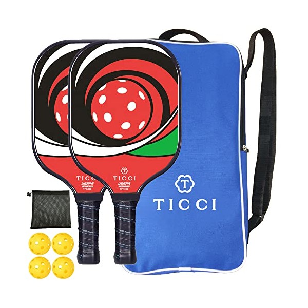 TICCI Pickleball Paddle Set 2 Premium USAPA Approved Graphite Craft Rackets Honeycomb Core 4 Balls Ultra Cushion Grip Portable Racquet Case Bag Gift Kit Men Women Indoor Outdoor (Red G Kit)