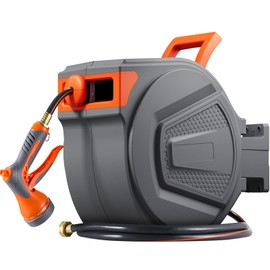 TLGREEN Retractable Garden Hose Reel, 1/2in x 100 ft Water Hose Reel Wall Mount Heavy Duty, with Rewind Storage, 9-Function Sprayer Nozzle, Any Length Lock, Slow Return System, 180°Swivel Bracket