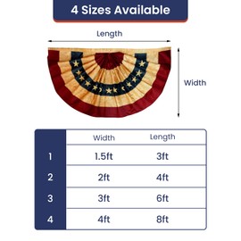 USA Patriotic Bunting Flag 2x4 Ft, Vintage Pleated Fan Banner Outdoor for Porch Fence Patio, 4th of July Independence Day Decorations, 250th Anniversary American Flag