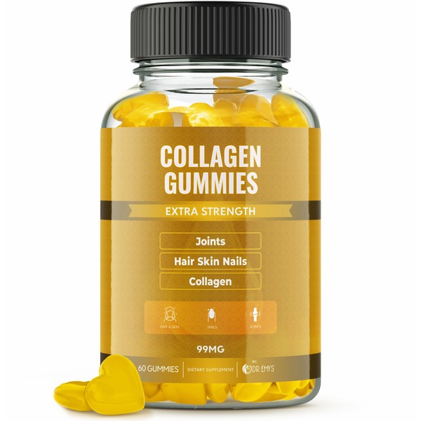Dr. Emy's Collagen Gummies Gummy Vitamin for Women & Men, Hair, Skin, Nails, Joint Supplement. Anti-Aging Collagen Gummy Supplements. Strengthen Hair, Skin and Nails. Gelatin-Free. 60 ct Each. (1)