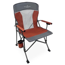 Black Sierra Camping Chair w/Padded Hard Armrest, Folding Lawn Chair w/Mesh Vented Back, Portable Beach Chair w/Cup Holder and Carry Bag, Supports 300 lbs for Sports, Backyard, Tailgating
