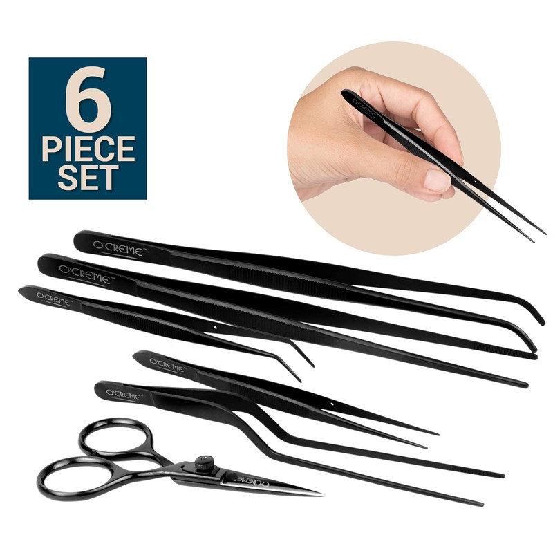 O'Creme Set of Culinary Tweezer Tongs Offset, Straight and Curved,