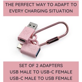 Tech Candy Adapt Dat™ - Juego de 2 adaptadores (USB a USB-C + USB-C a USB) - Rosa