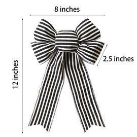 6pcs Black and White Striped Bows for Wreath, 8 x 12.5 Inches, Ticking Christmas Bows, Gift Bows, Holiday Bows for Craft.