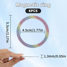 6pcs Universal Magnetic Ring, Sparkle Metal Ring Stickers No Magnet Compatible with Most Phone Inside Cases Wireless Charging & Car Phone Holders