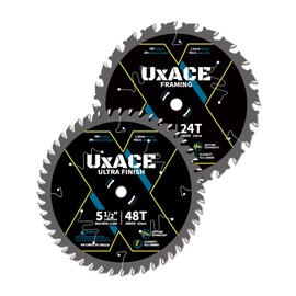 UXACE 5-1/2-Inch 24&48-Tooth Circular Saw Blade with 10 mm Arbor, Framing & Ultra Finish Wood Cutting, Carbide Tip, Thin Kerf, for Plywood, MDF, OSB, Laminated, 2 Pack
