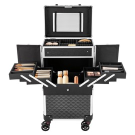 WUSILILU Professional Makeup Artist with Wheels, 3.78*9.25*23.62in Multi-functional Cosmetic Case, Rolling Large Trolley Storage Case for Nail, Storage Traveling Cart Trunk Organizer with Keys, Mirror