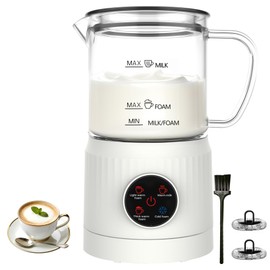 Casimhu 4-in-1 Milk Frother, Electric Milk Frother and Steamer with LED Touch Screen, Ceramic Lining Bottom, Milk Warmer 13.52oz for Lattes, Cappuccinos, and Macchiatos at Home, White